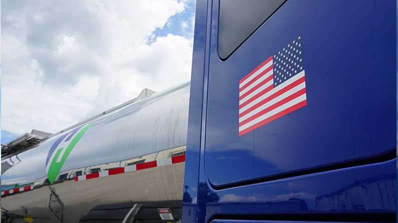 American Flag decals on Highway Transport tractors