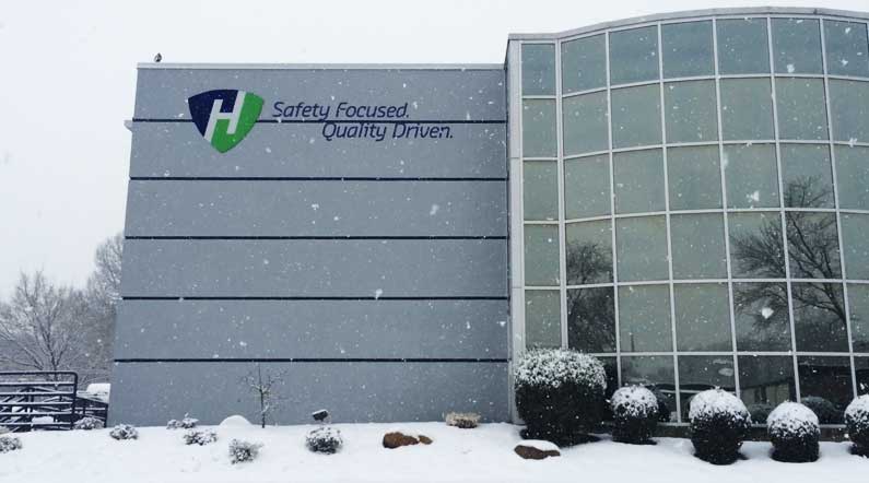 Highway Transport corporate headquarters in snow