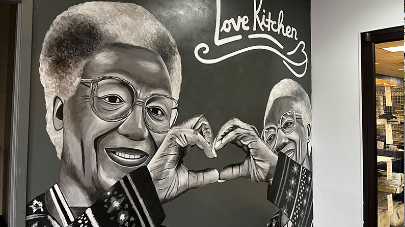 mural in lobby of Love Kitchen