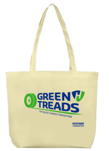 Green Treads grocery totes used by Highway Transport employees