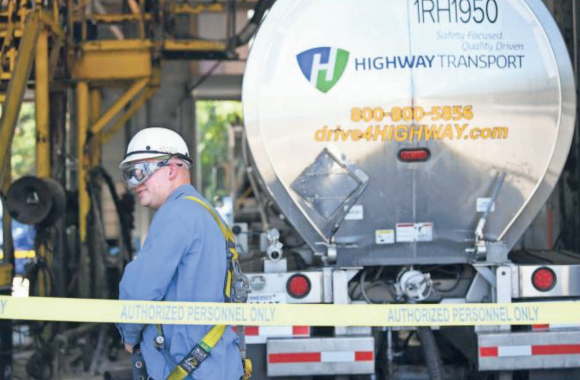 Highway Transport employee Ethan Valentine with tanker